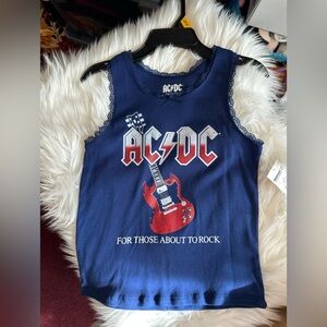 NWT AC/DC Navy and Red Girls' Graphic Lace-Trim Tank various szs